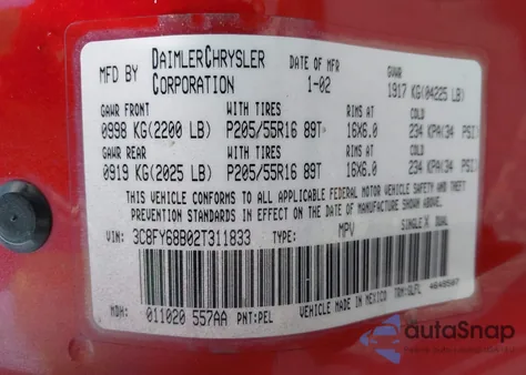 2002 Chrysler Pt Cruiser Limited z USA, uszkodzony, nr VIN 3C8FY68B02T311833